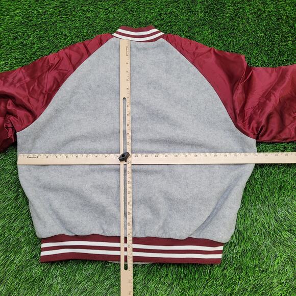 Vintage 80s Chalk-Line Varsity Jacket M/L 24x23 Sherpa-Lined Gray Maroon Retro - Picture 4 of 13